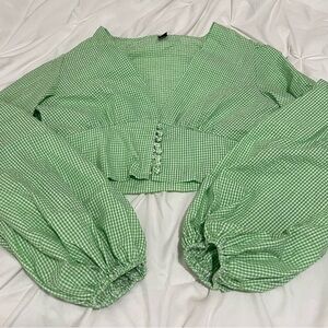 SHEIN Green Checkered Blouse